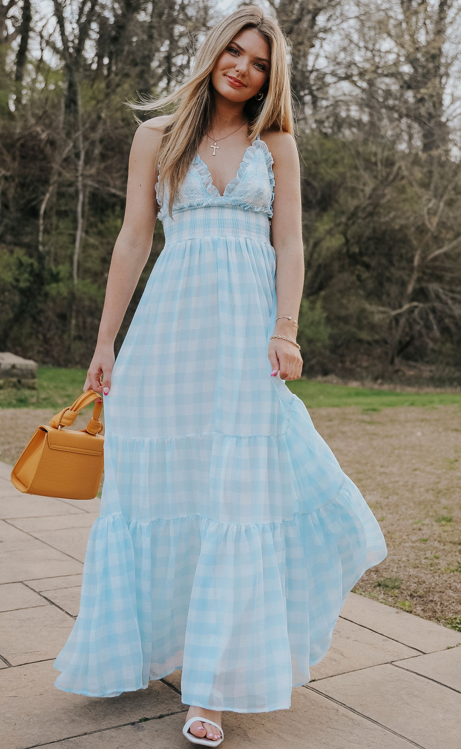 piece of me plaid maxi dress - blue