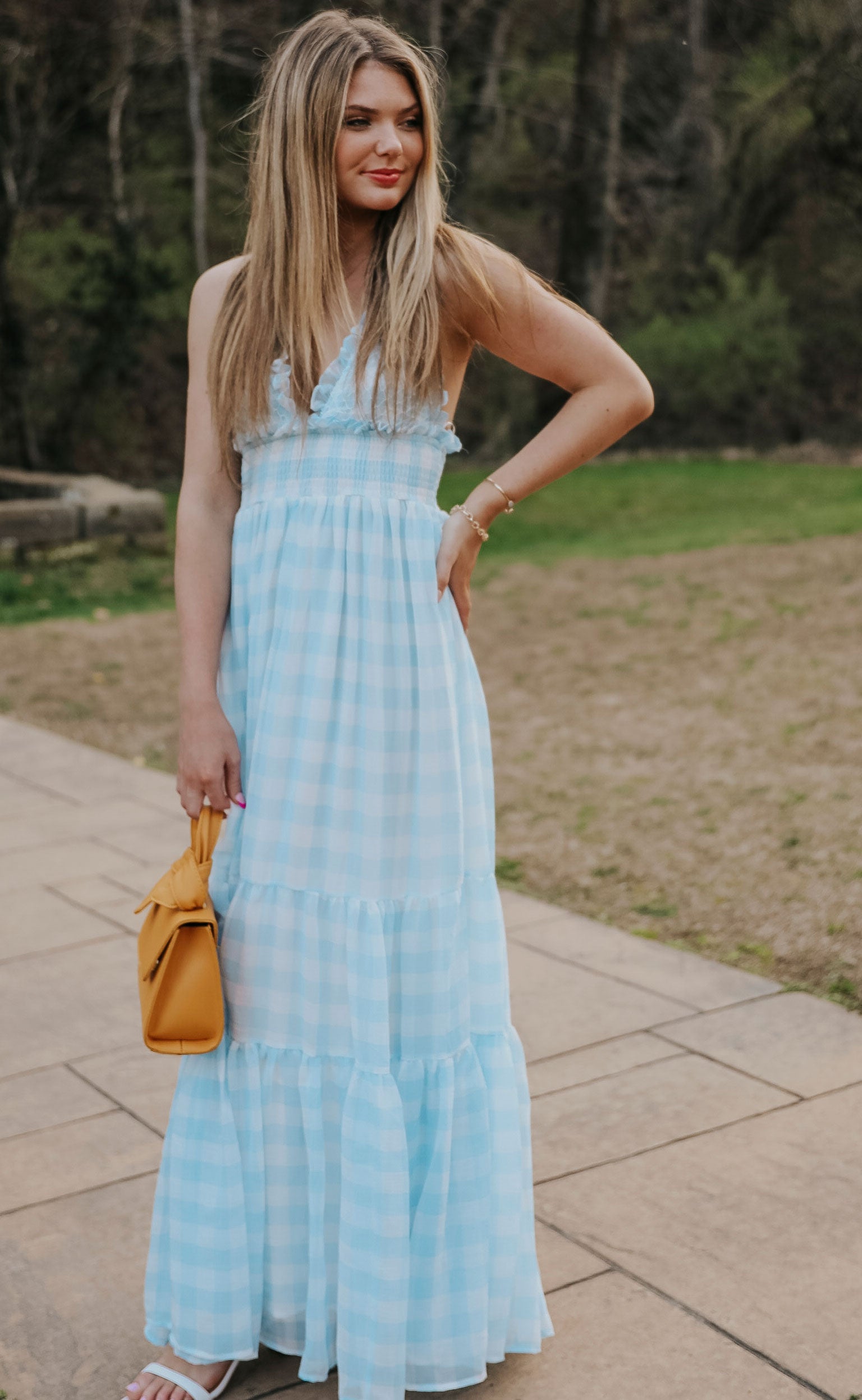 piece of me plaid maxi dress - blue