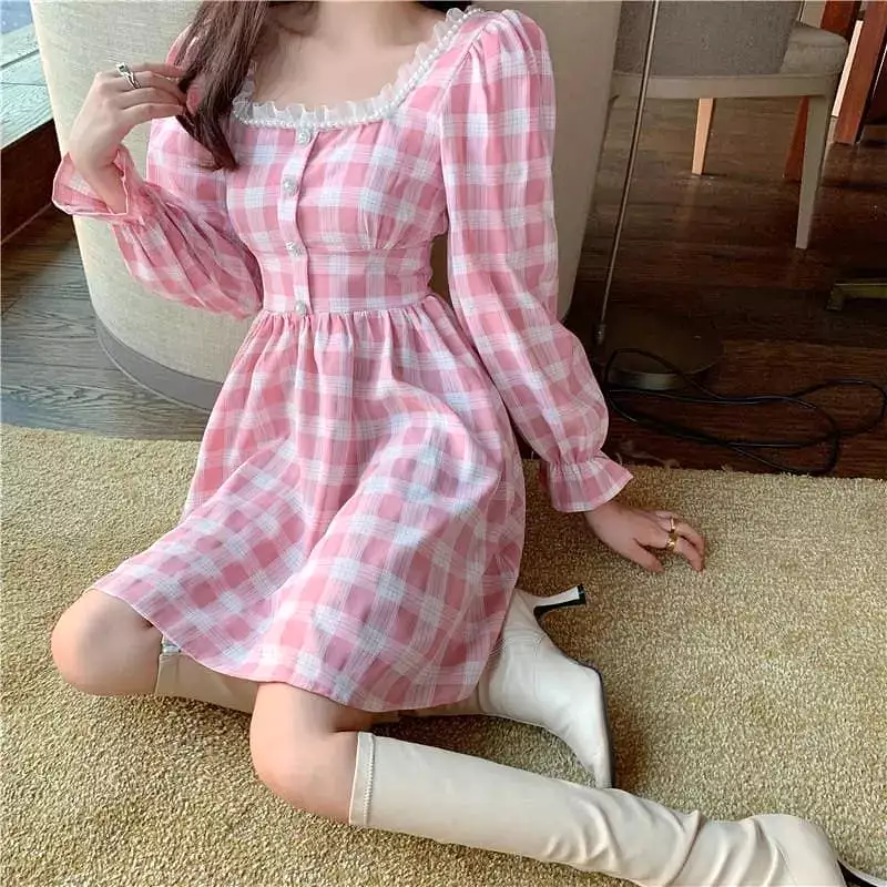 Pink Plaid Kawaii Princess Mini Dress