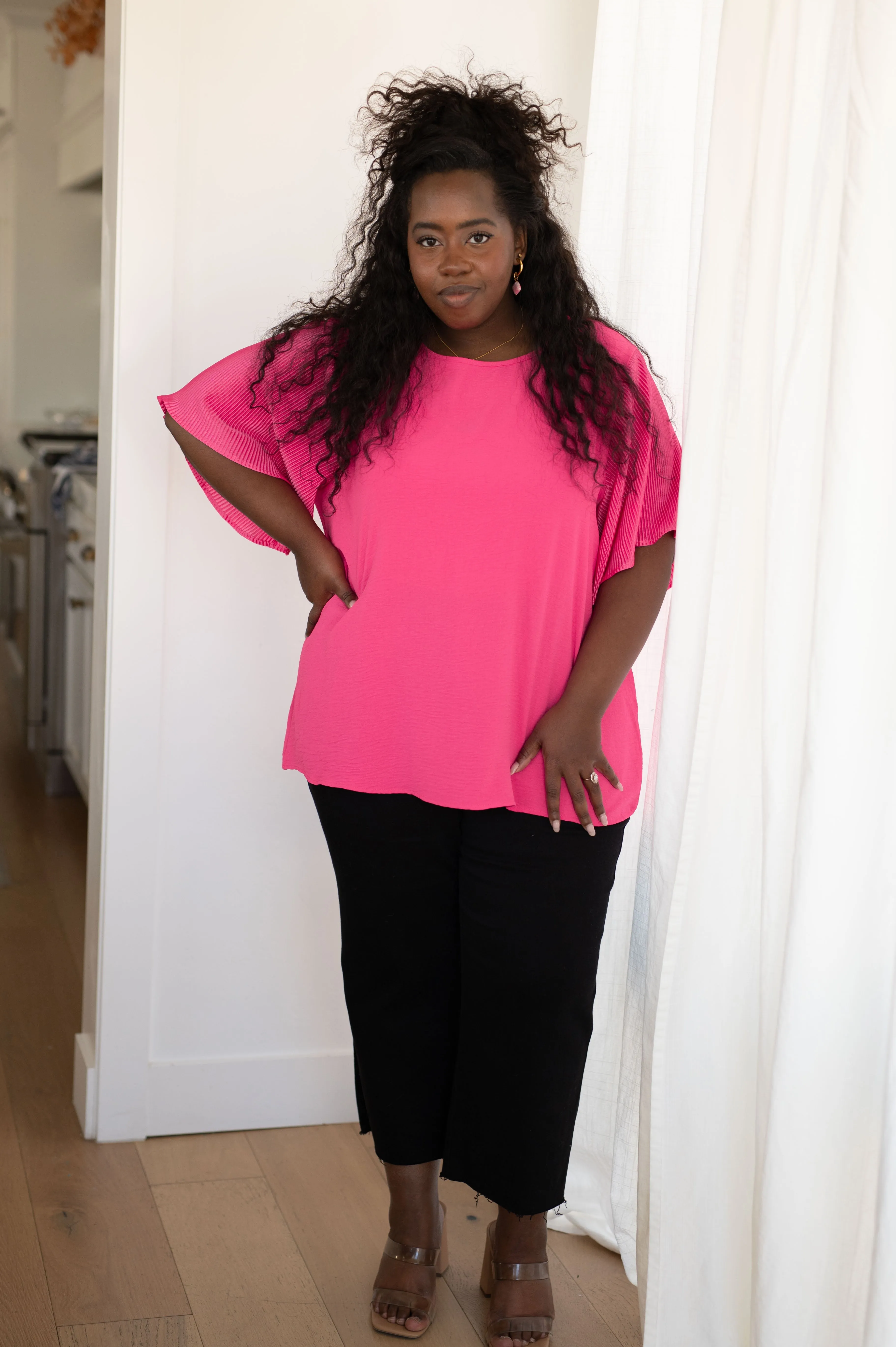 Pink Ruffle Sleeve Top