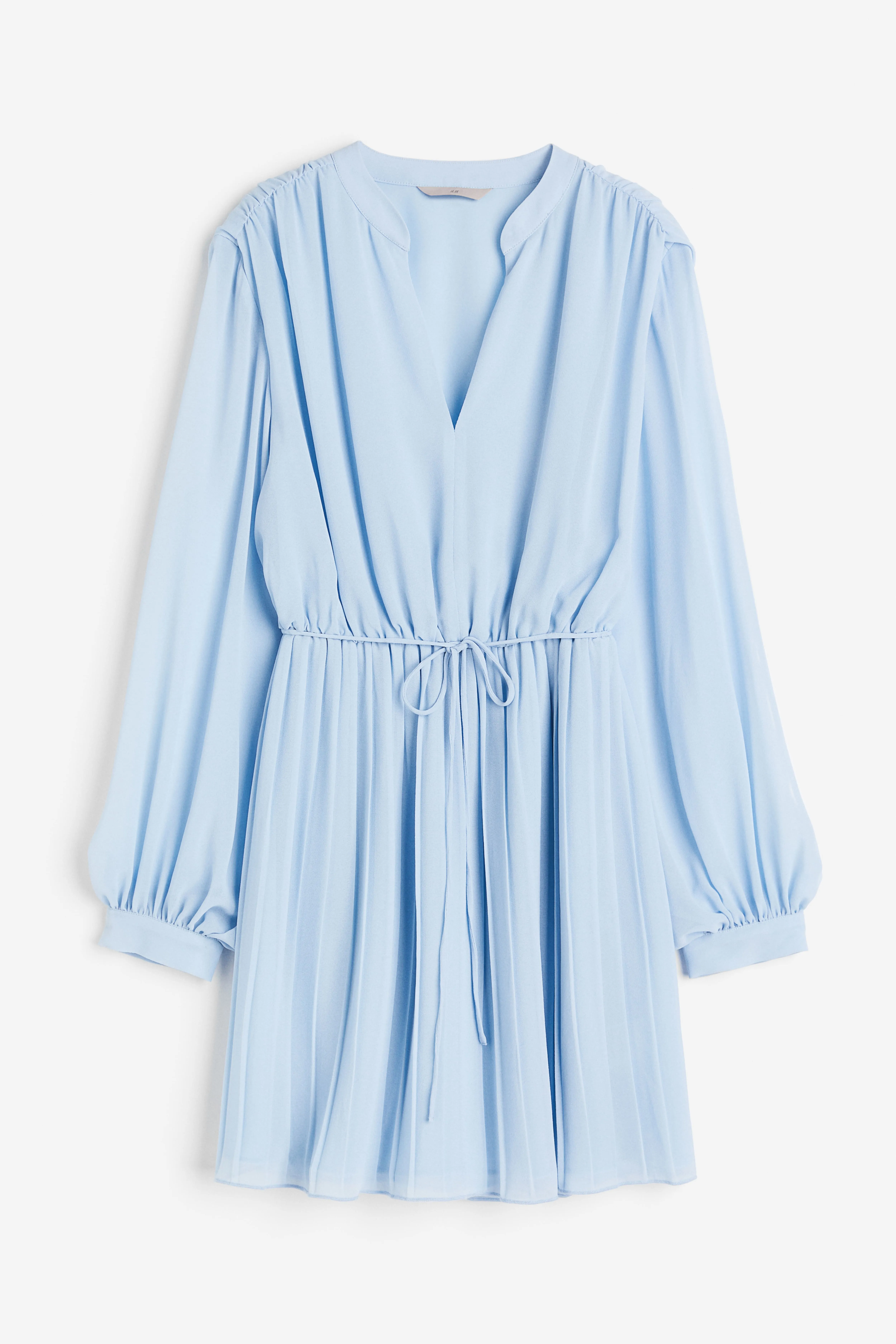 Pleated dress - V-neck - Long sleeve - Light blue - Ladies | H&M GB