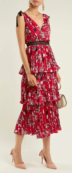 Pleated Floral Midi Dress