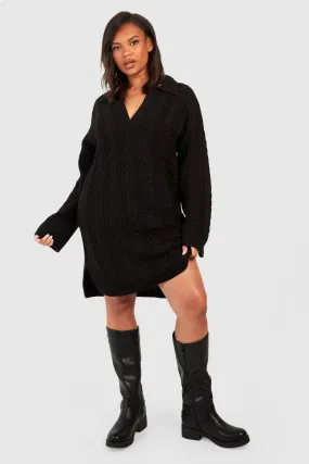 Plus Collared Side Split Sweater Dress