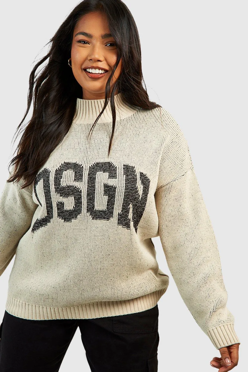 Plus Dsgn High Neck Knitted Sweater