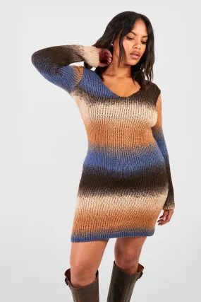 Plus Ombre Plunge Sweater Dress