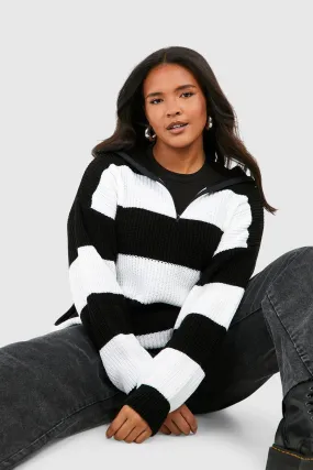 Plus Stripe Half Zip Through Sweater