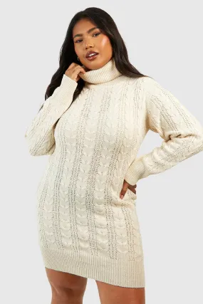 Plus Turtleneck Cable Knit Sweater Dress