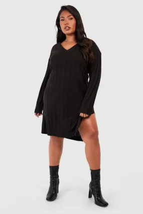 Plus V Neck Slouchy Sweater Dress