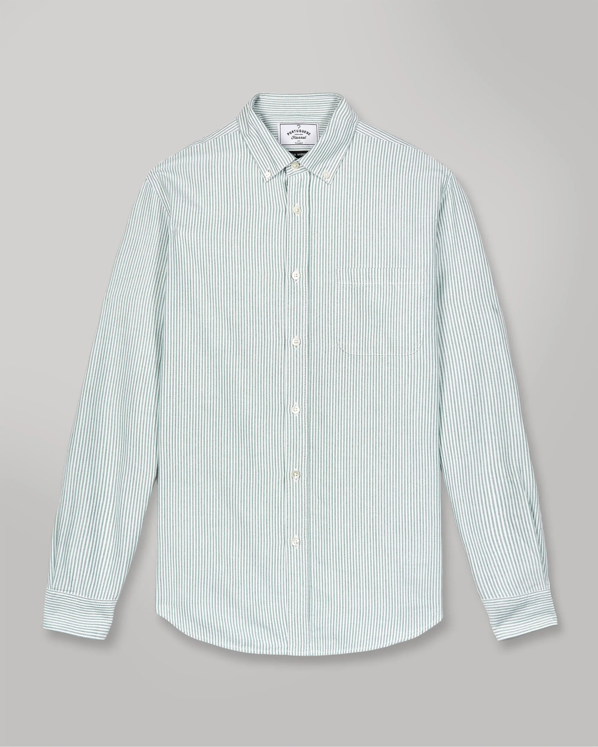 Portuguese Flannel - Belavista Green/White stripe Oxford