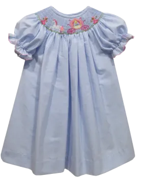 Princess Carriage Smocked Light Blue Check Short Sleeve Dress