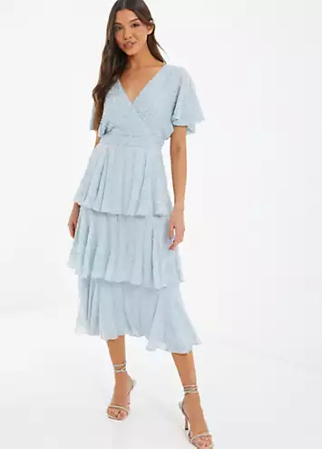 Quiz Light Blue Tiered Midaxi Dress | Grattan