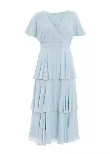 Quiz Light Blue Tiered Midaxi Dress | Grattan