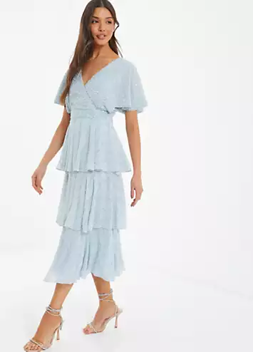 Quiz Light Blue Tiered Midaxi Dress | Grattan