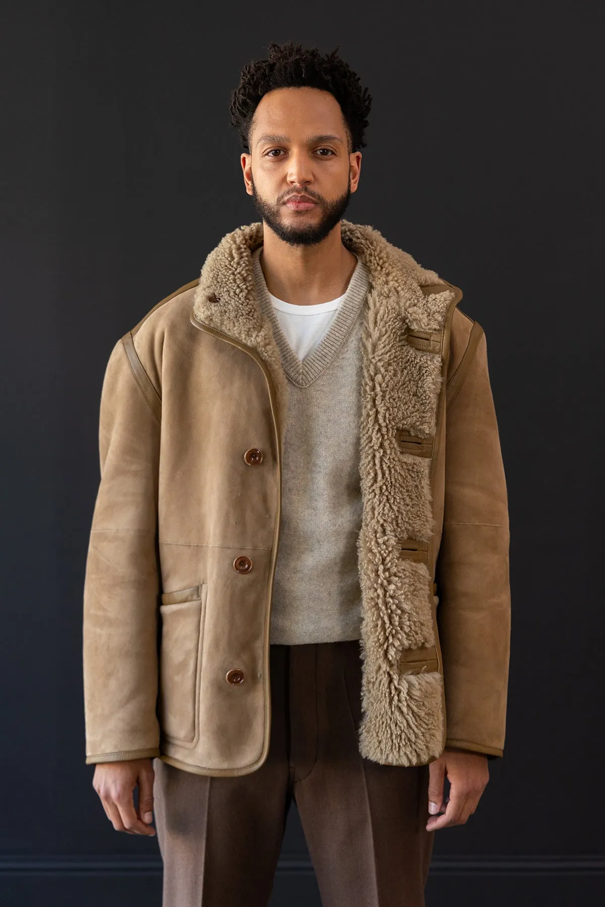 Reversible Shearling Coat - Sand Stone