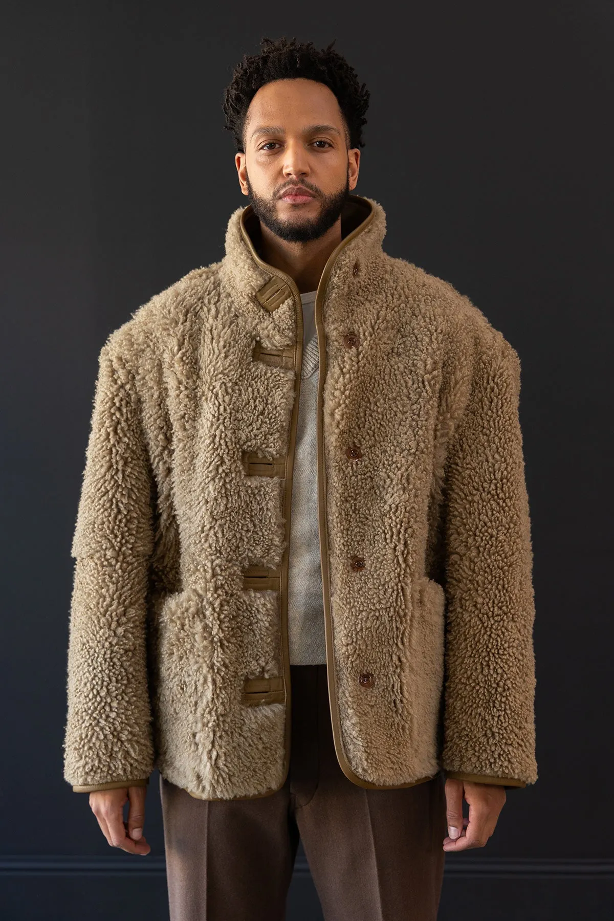 Reversible Shearling Coat - Sand Stone