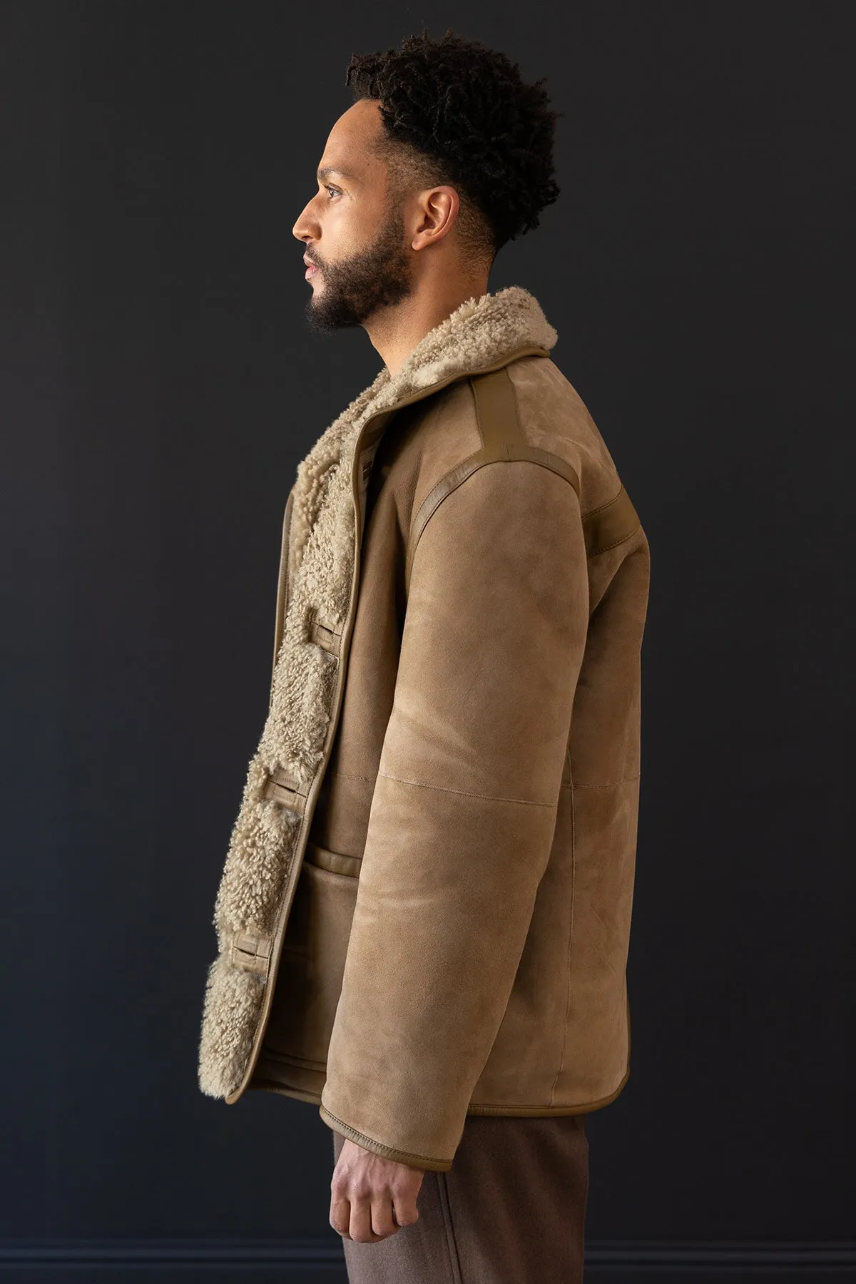 Reversible Shearling Coat - Sand Stone