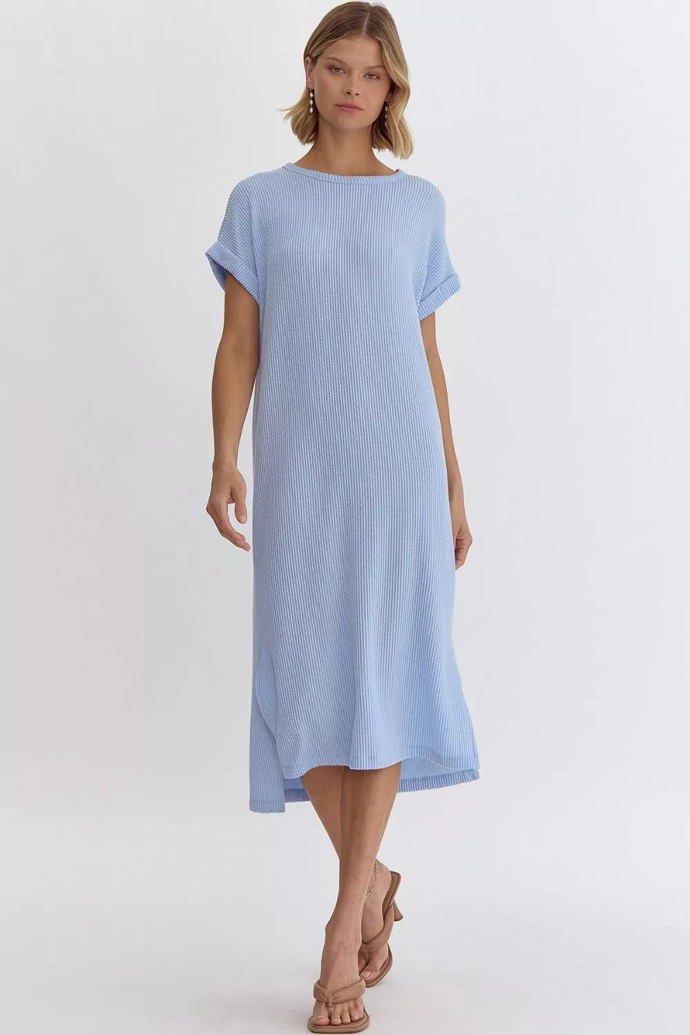 Ribbed Midi Dress - Light Blue