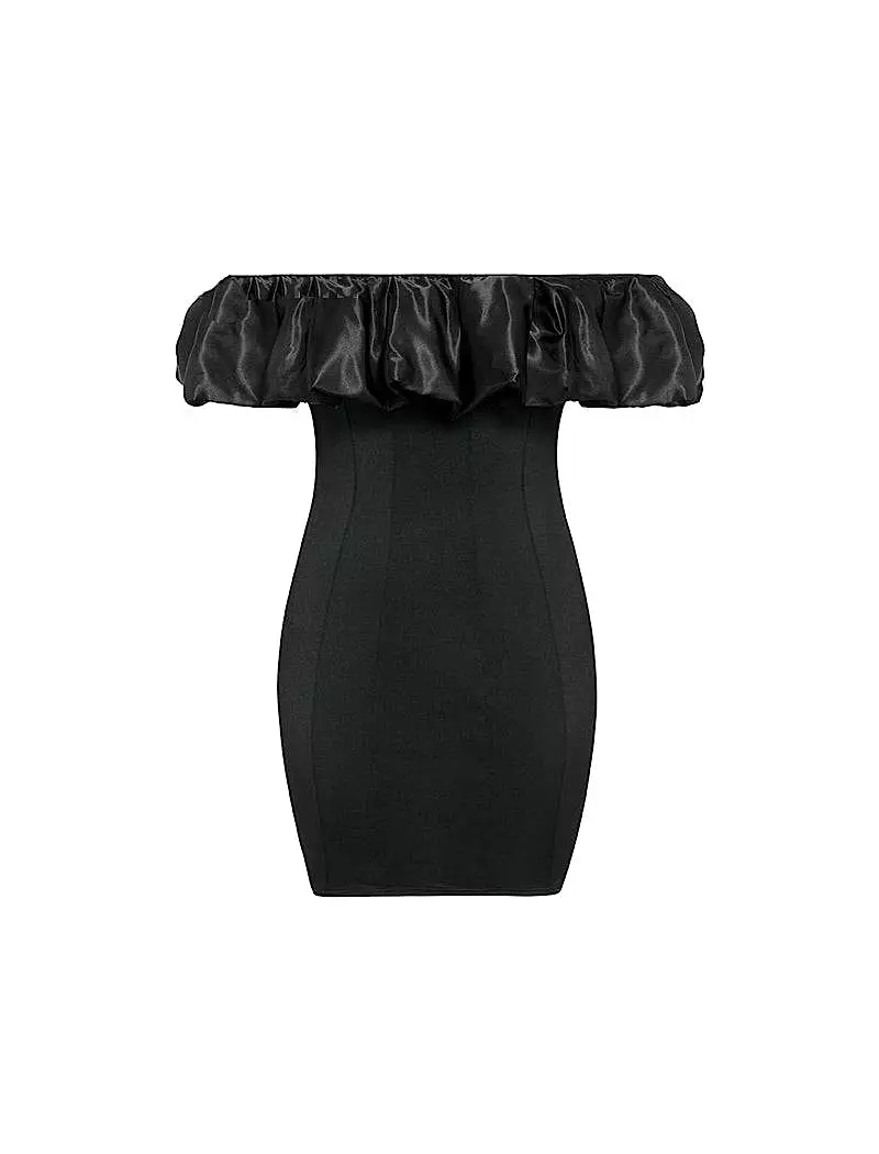 Ruffle Neck Off The Shoulder Bodycon Mini Dress