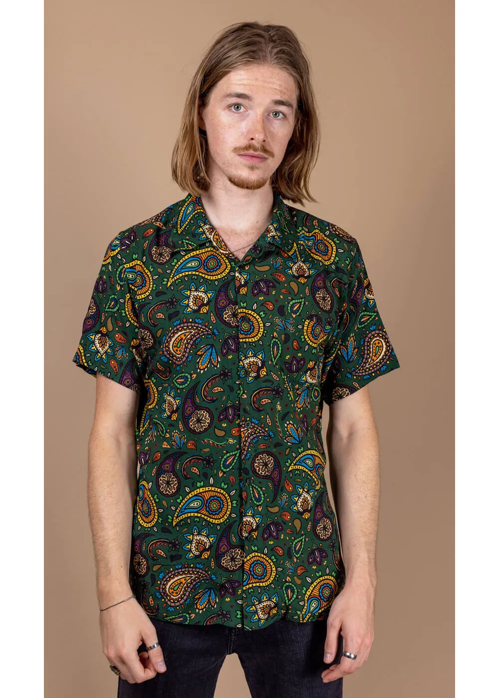 Run & Fly Men's Paisley Rayon Shirt Green