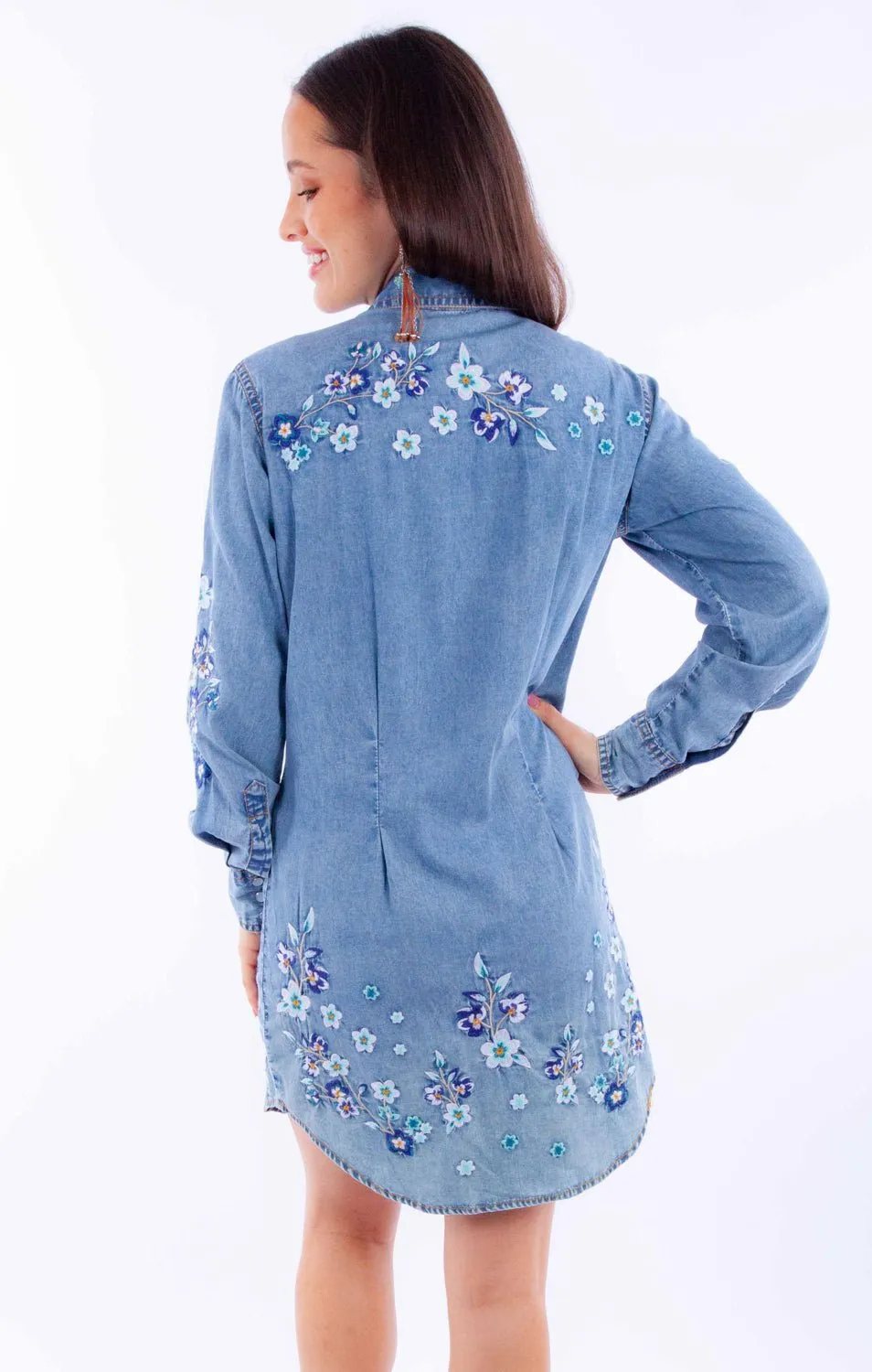 Scully Womens Floral Button Light Blue 100% Cotton L/S Dress