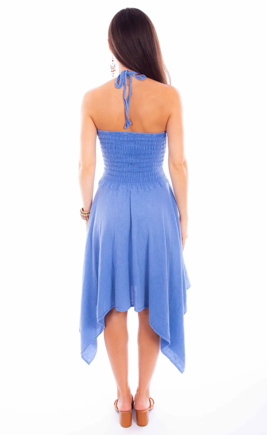 Scully Womens Tie Neck Halter Light Blue 100% Cotton S/L Dress