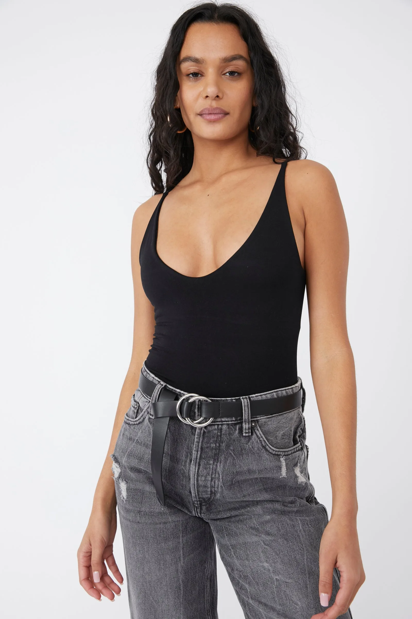 Seamless V Neck Cami - Black