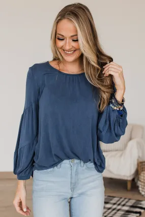 Secret Treasures Pope Sleeve Top- Blue