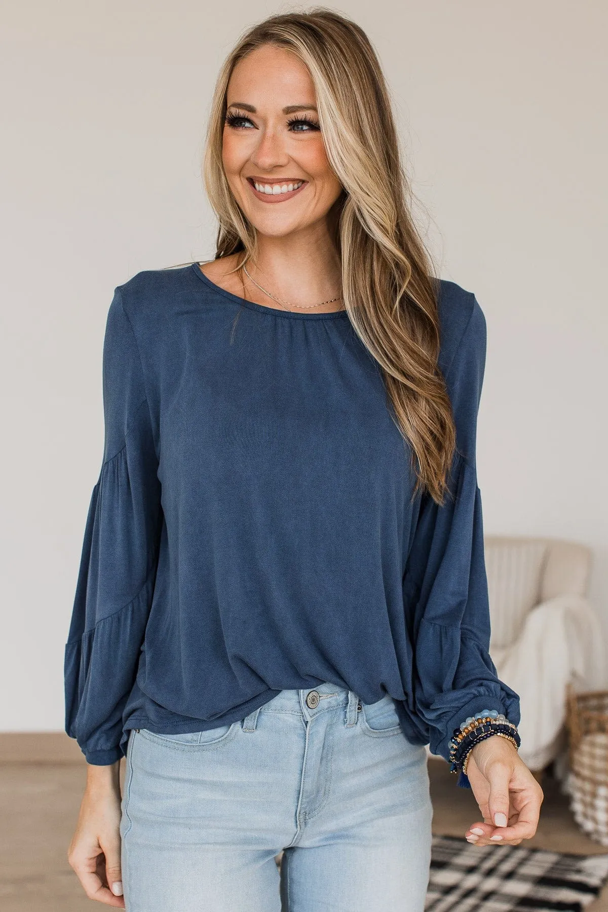 Secret Treasures Pope Sleeve Top- Blue