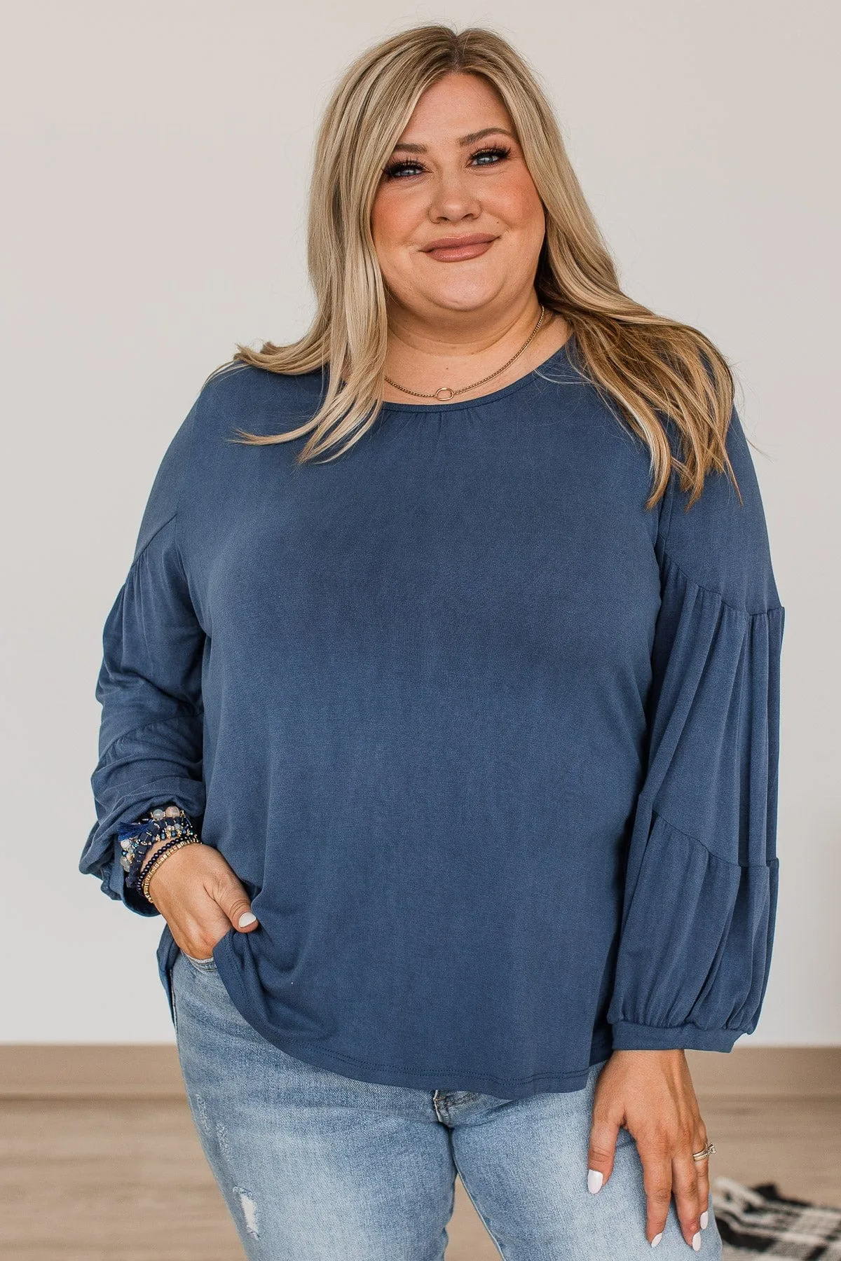 Secret Treasures Pope Sleeve Top- Blue