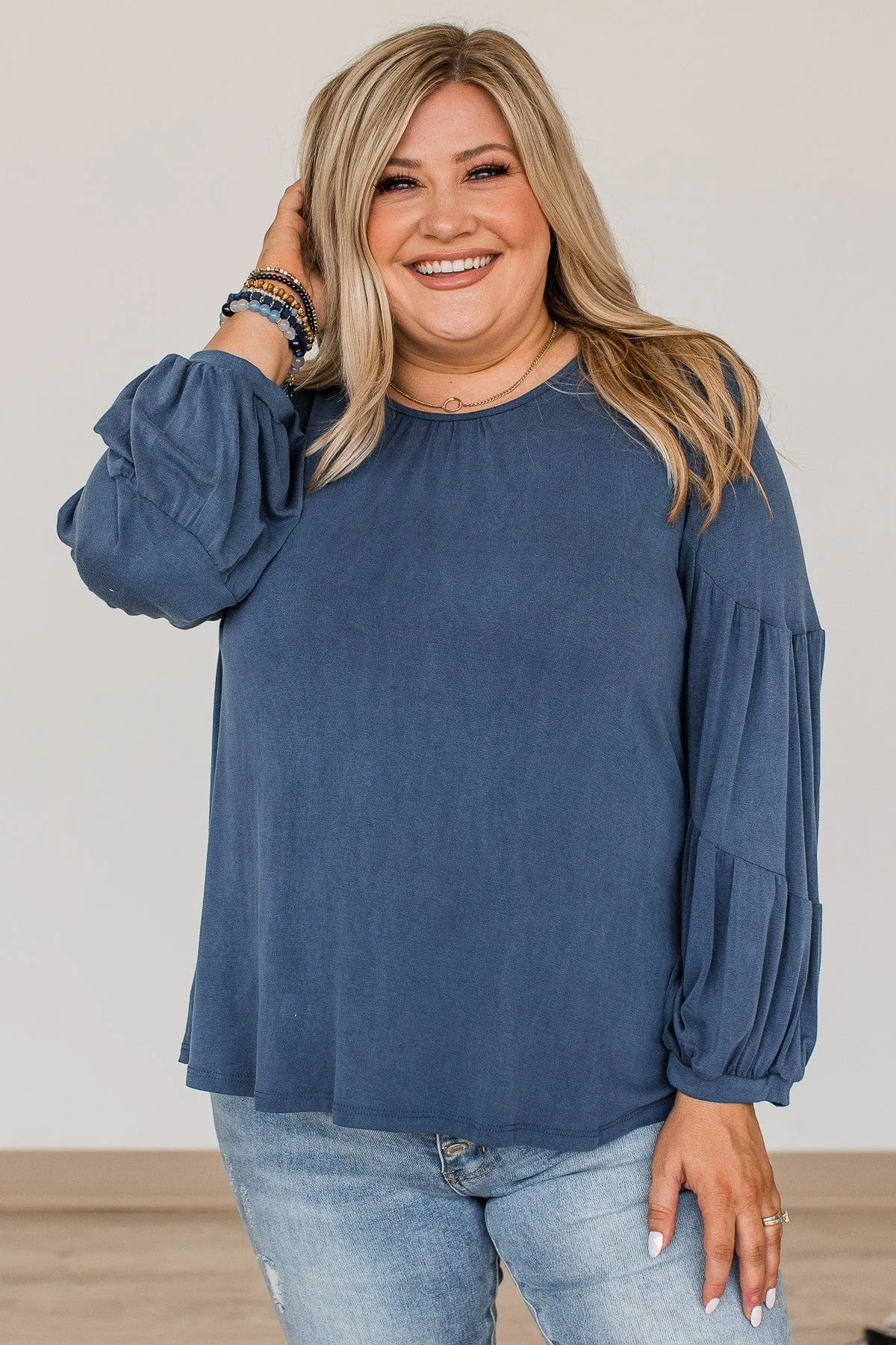 Secret Treasures Pope Sleeve Top- Blue