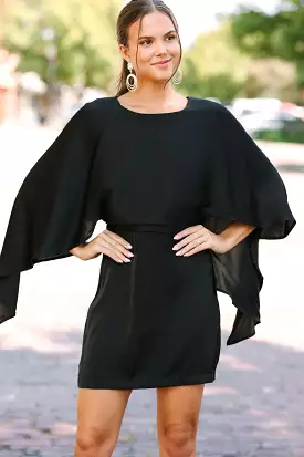 Seven Wonders Black Satin Cape Dress