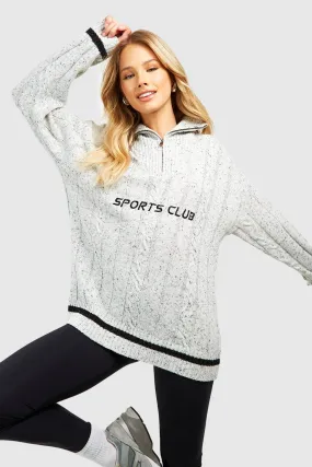 Sports Club Marl Cable Knit Half Zip Sweater