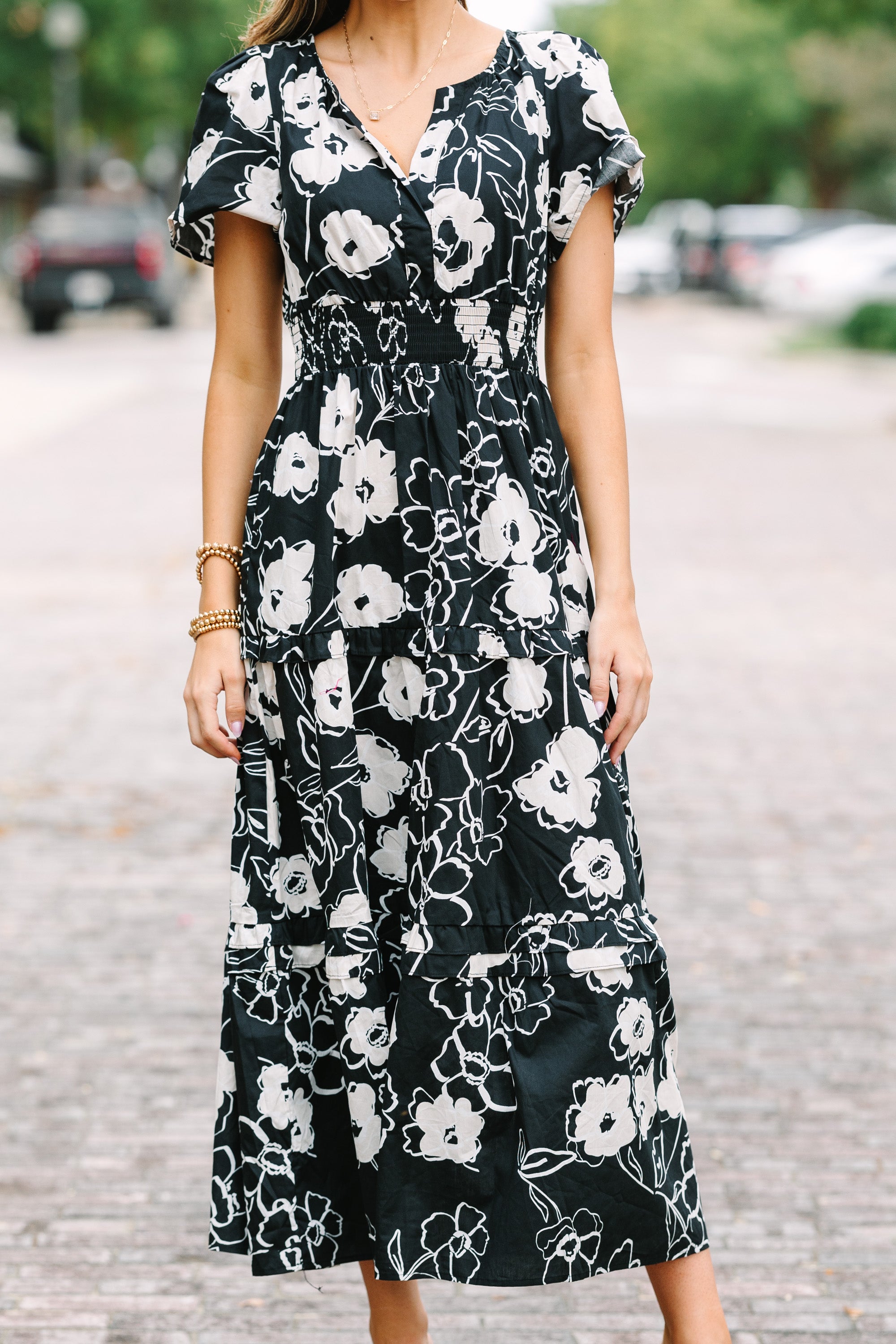 Sugarlips: Call On Me Black Floral Midi Dress