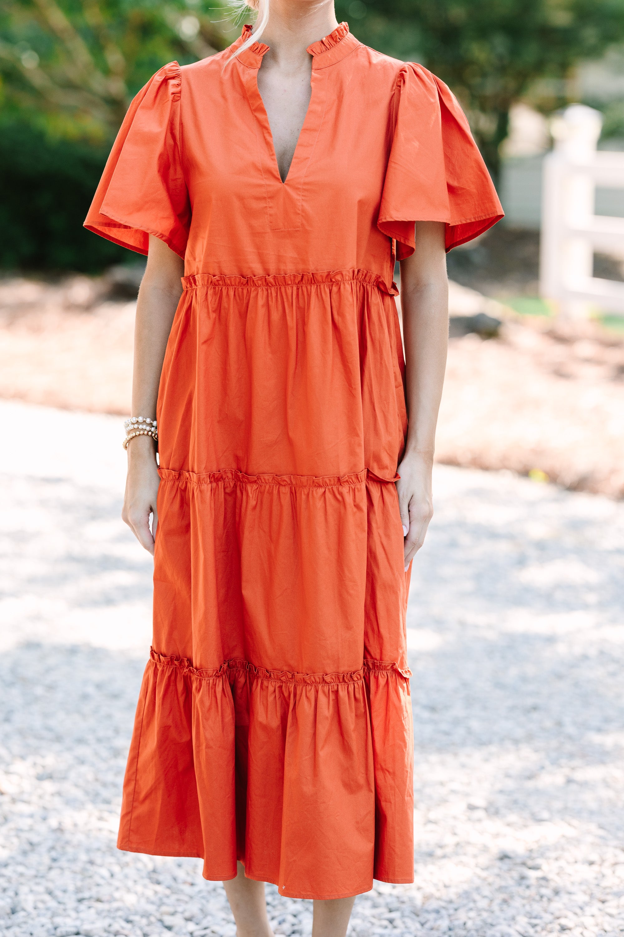 Sugarlips: Make A Statement Rust Orange Tiered Midi Dress