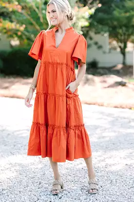 Sugarlips: Make A Statement Rust Orange Tiered Midi Dress