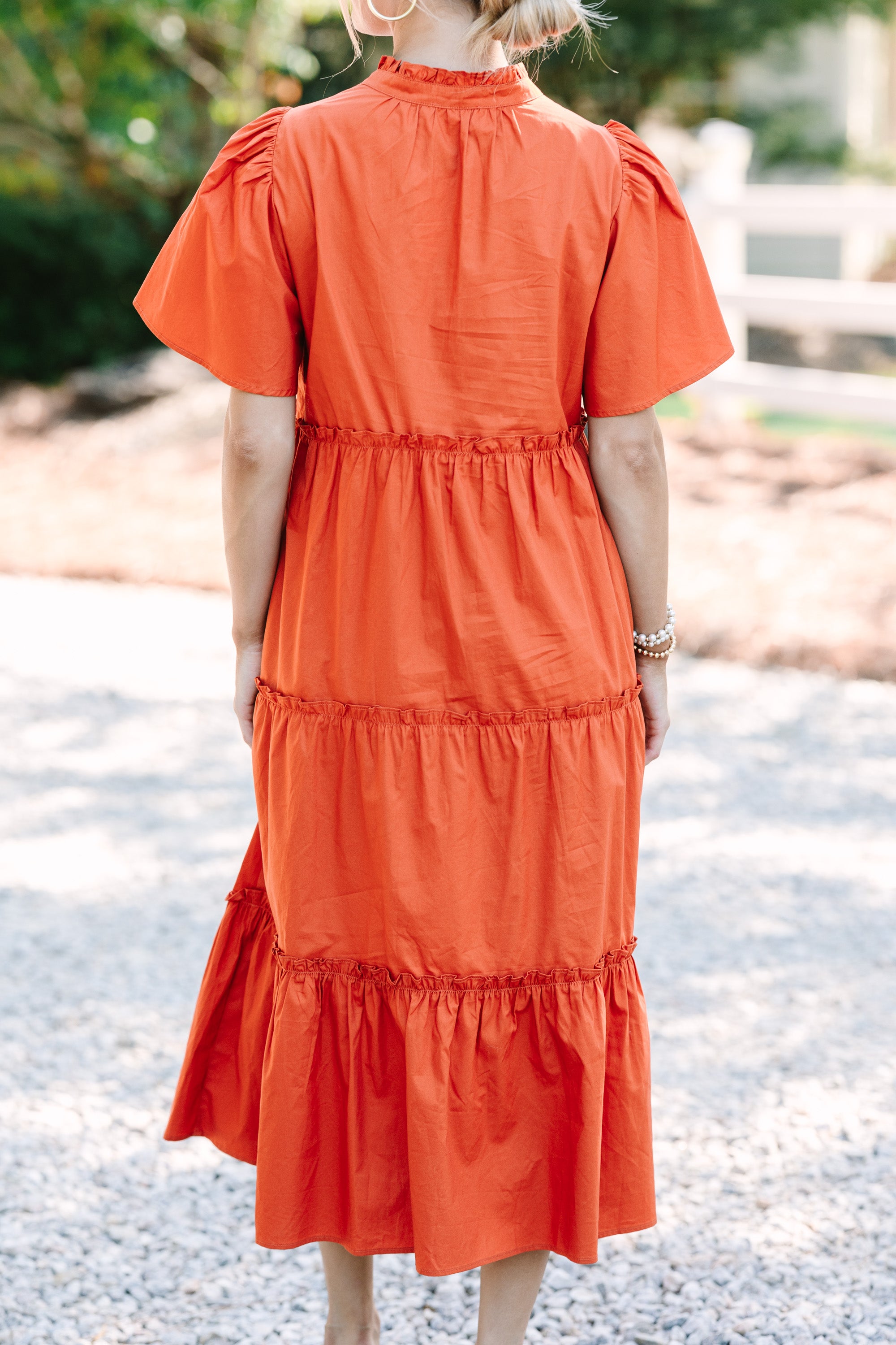 Sugarlips: Make A Statement Rust Orange Tiered Midi Dress