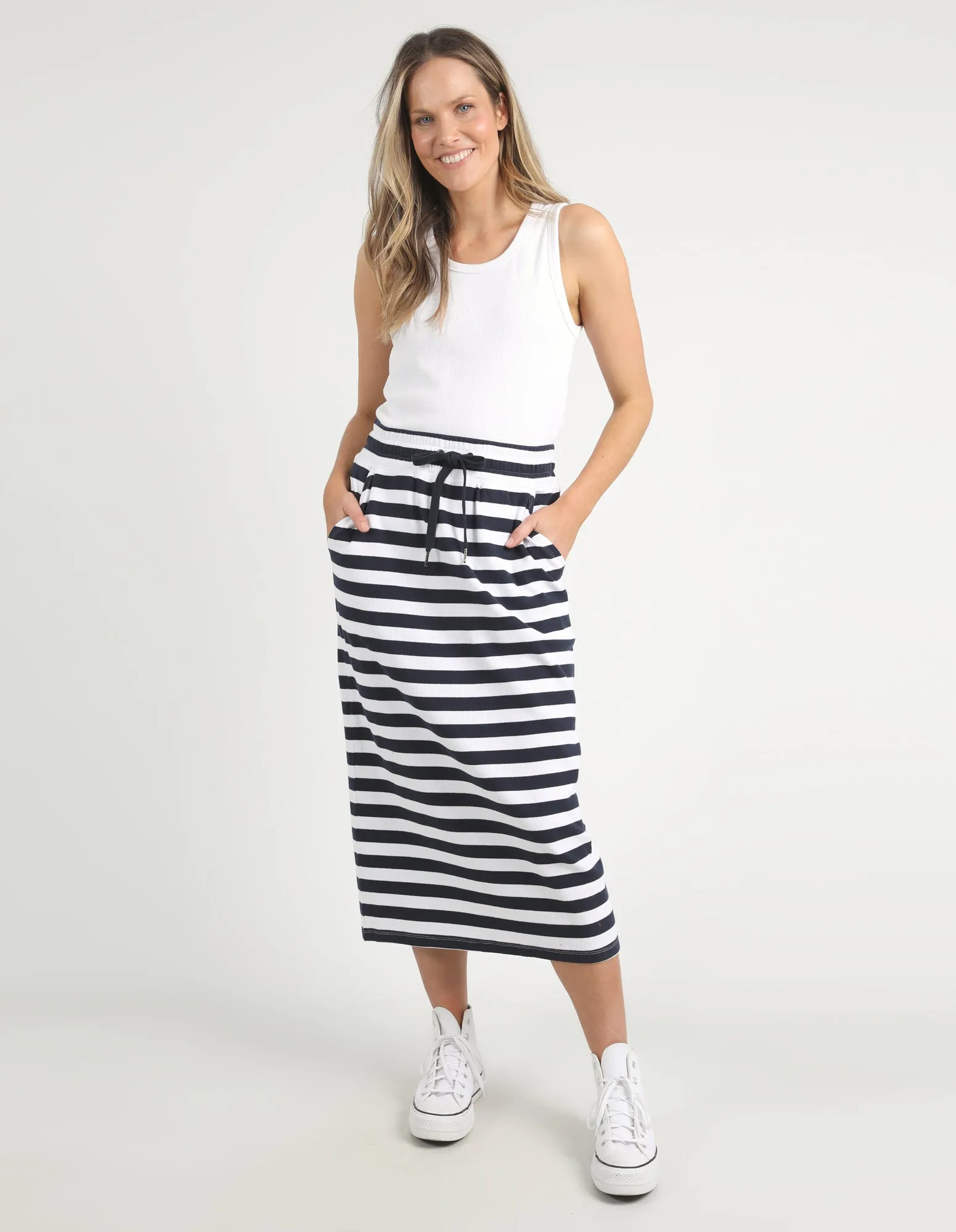 Sunset Stripe Skirt Navy