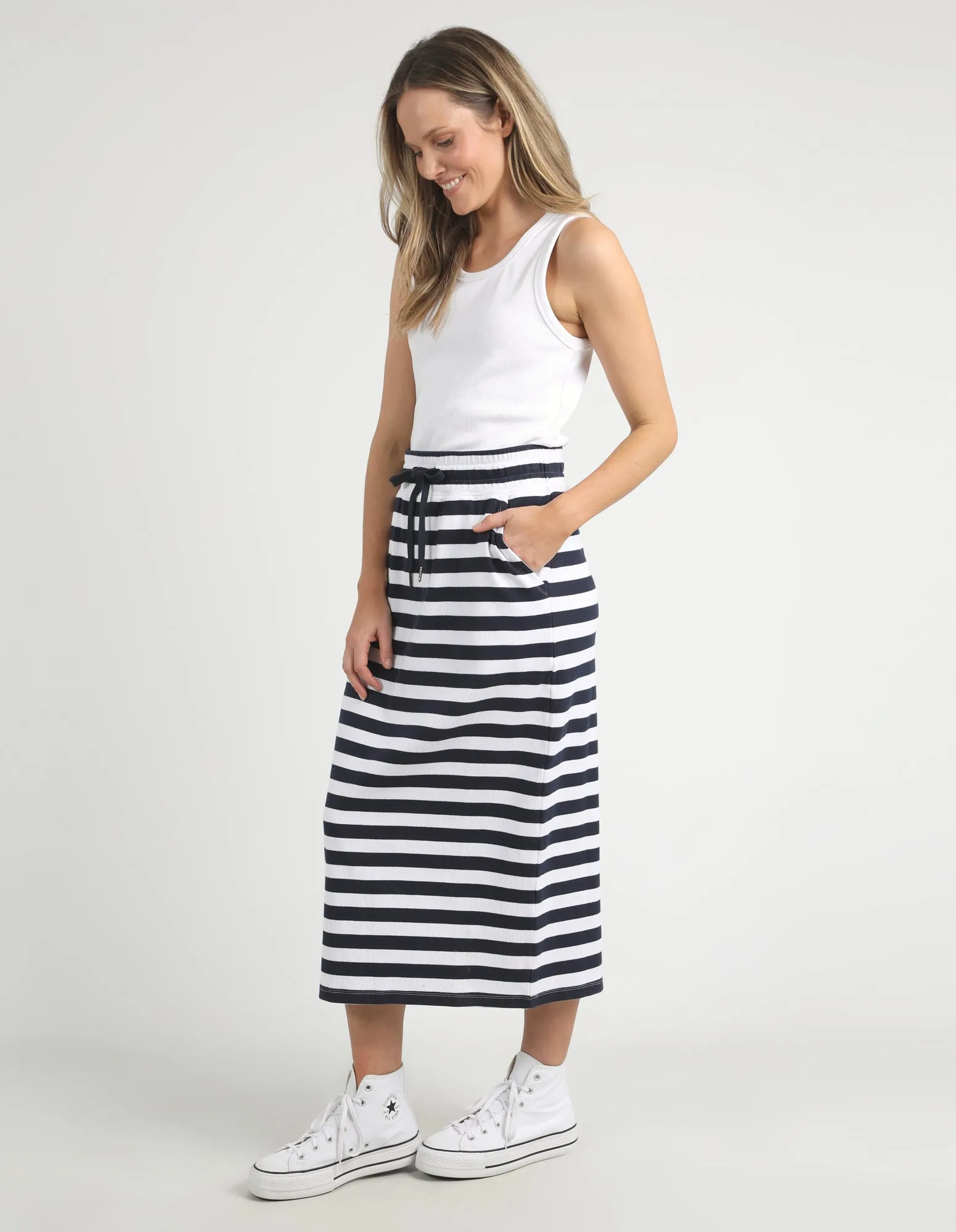 Sunset Stripe Skirt Navy