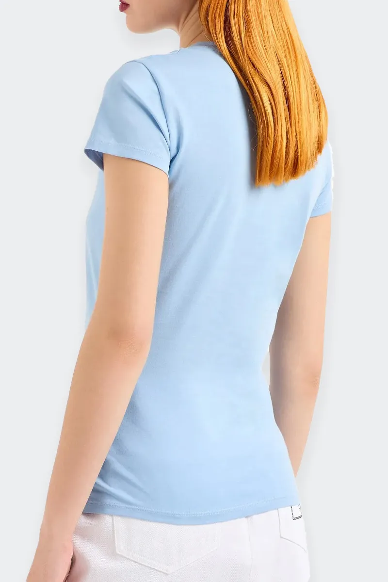 T-SHIRT SLIM FIT CON LOGO STRASS AZZURRA