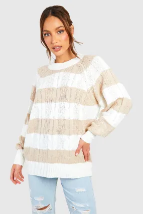 Tall Crew Neck Cable Stripe Sweater