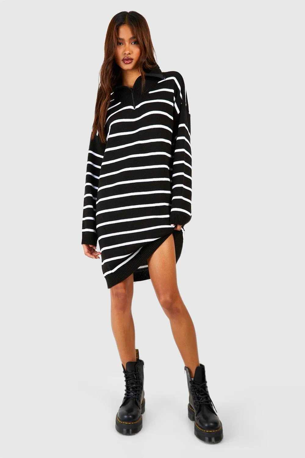 Tall Half Zip Slim Stripe Knitted Sweater Dress