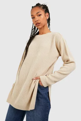 Tall Side Split Moss Stitch Tunic Sweater