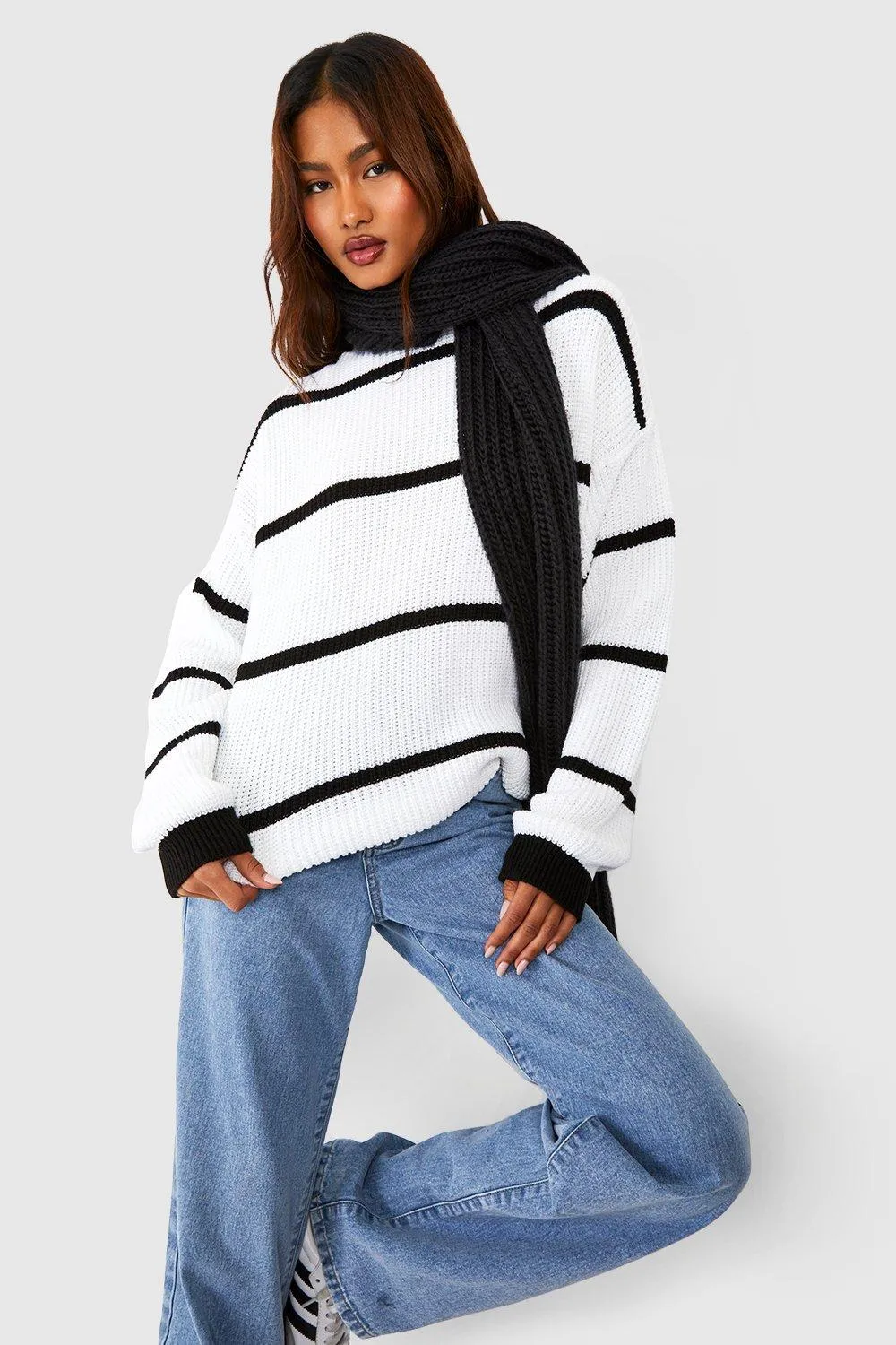 Tall Slim Stripe Rib Knitted Oversized Sweater