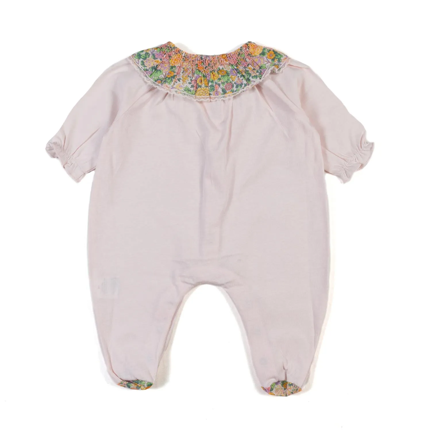 Tartine Et Chocolat Pink Romper With Multicolor Flowers For Baby Girls