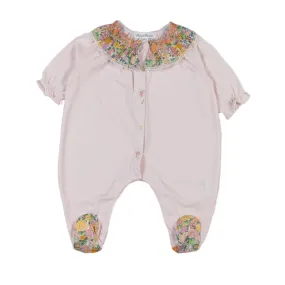 Tartine Et Chocolat Pink Romper With Multicolor Flowers For Baby Girls