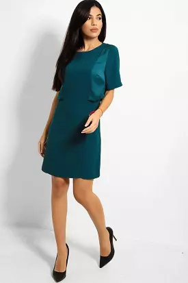 Teal Satin Panels Mini Dress