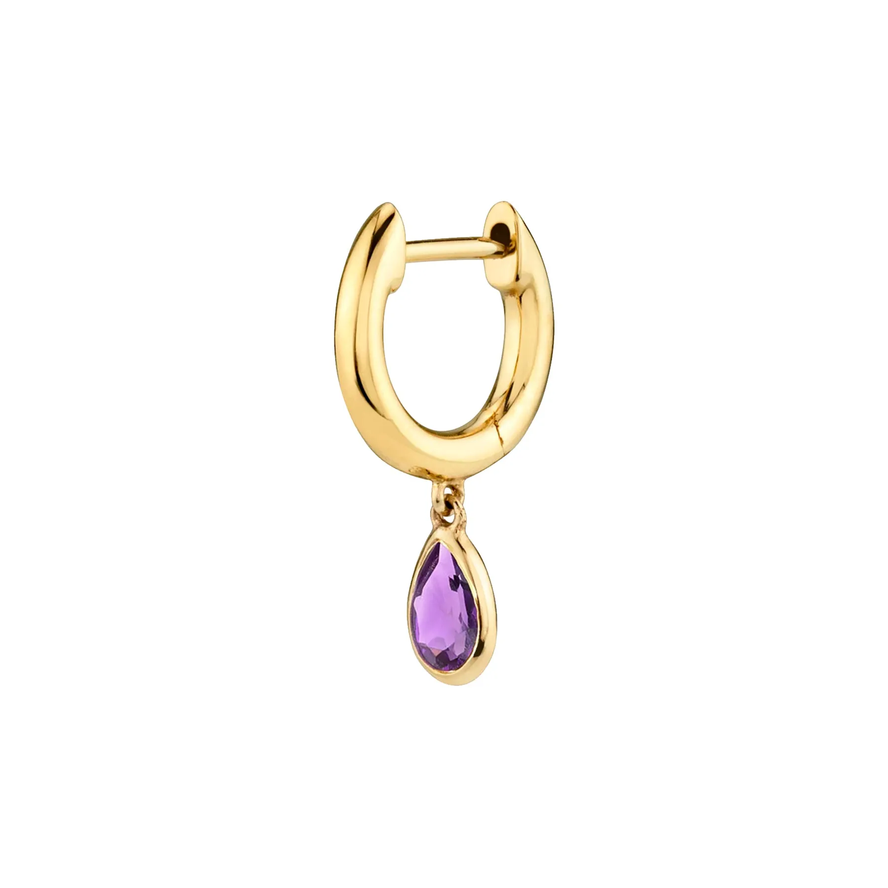 Teardrop Slim Hoop - Amethyst / 14k Yellow Gold