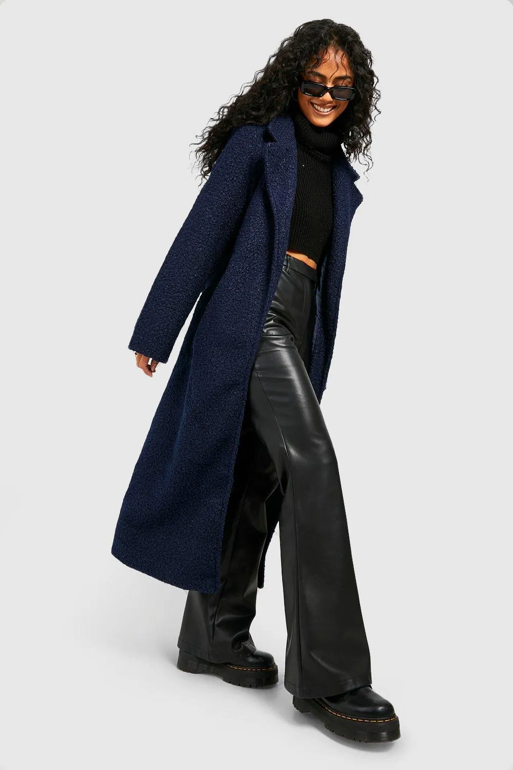 Textured Wool Look Belted Coat