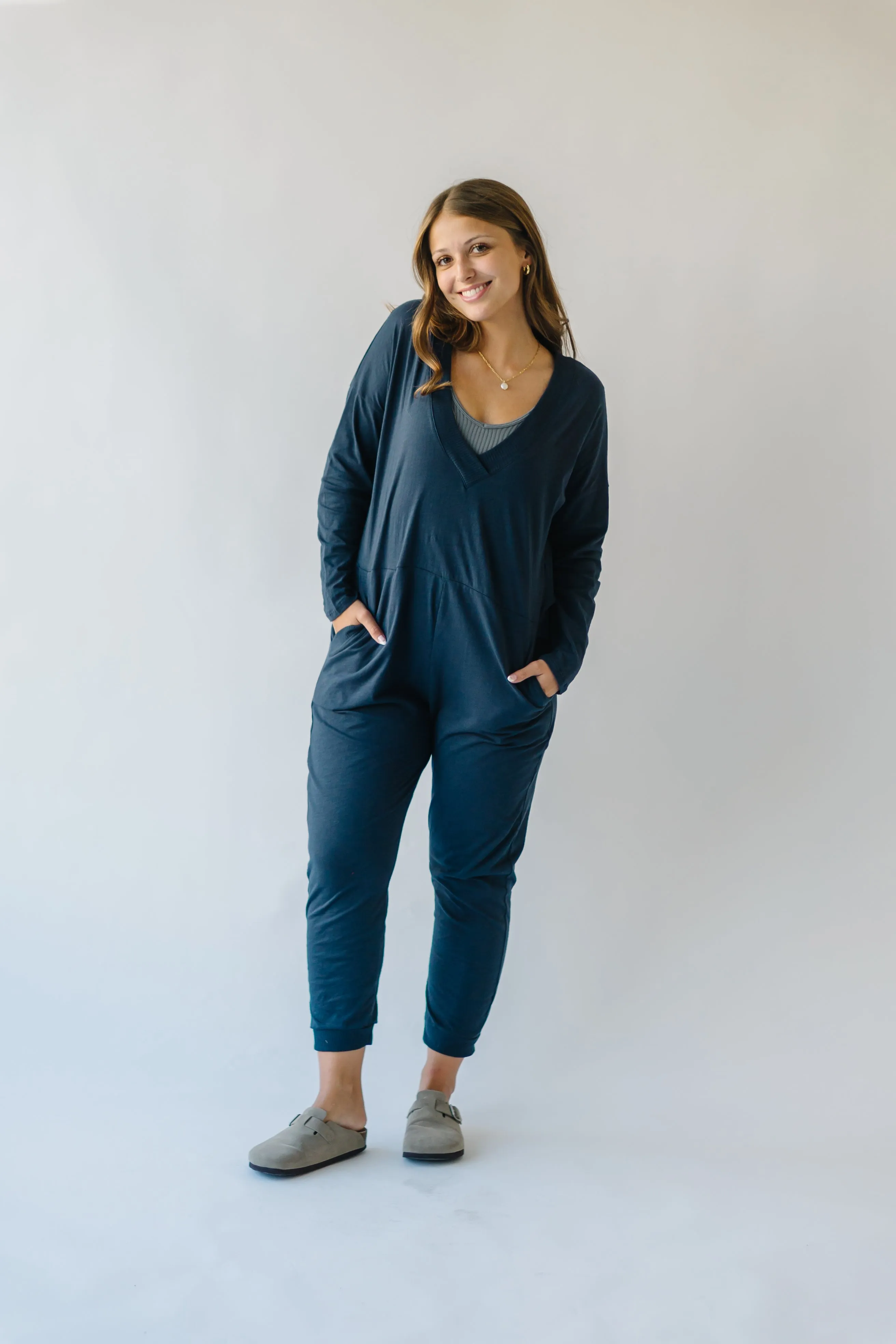 The Anoka V-Neck Jumpsuit in Midnight