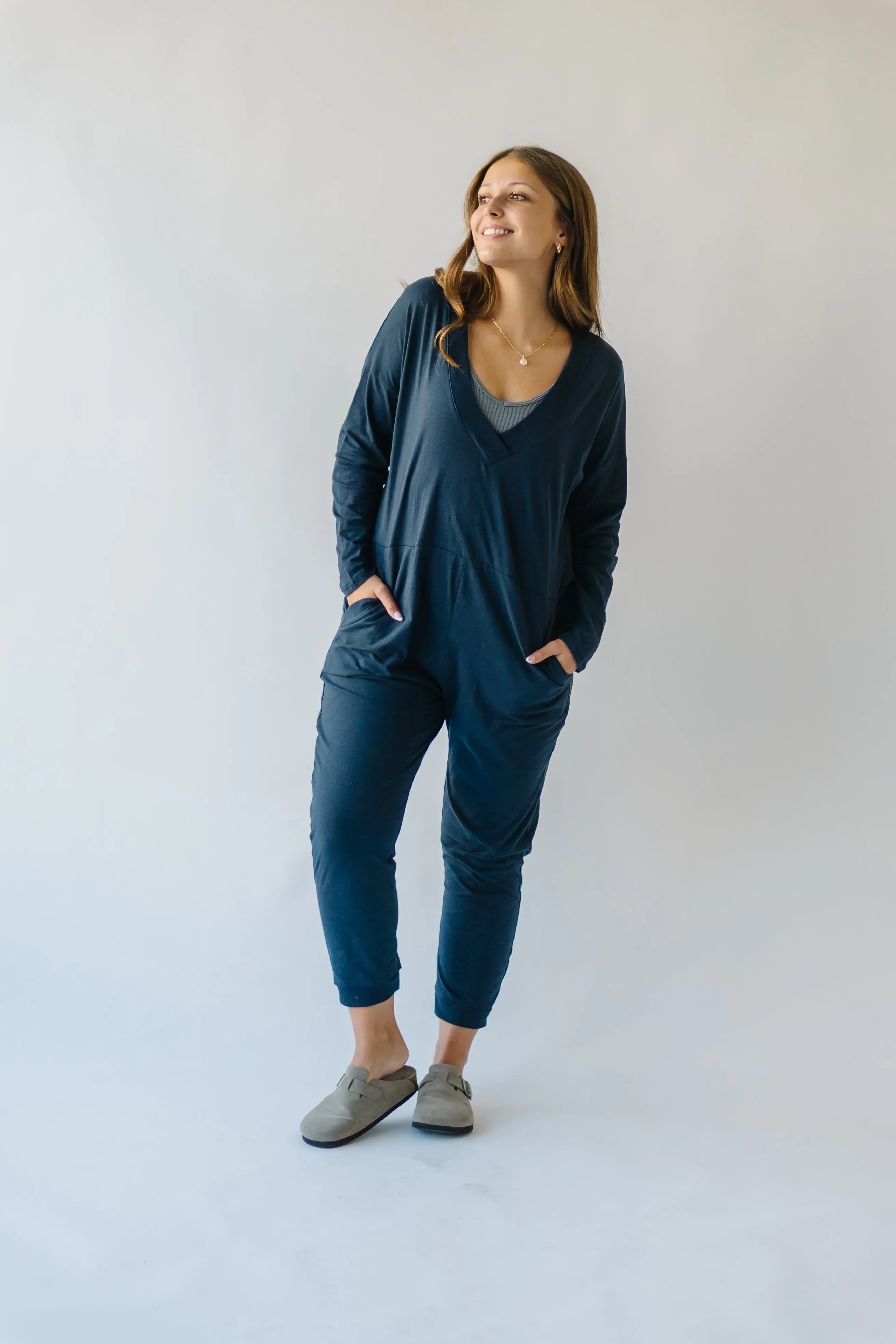 The Anoka V-Neck Jumpsuit in Midnight